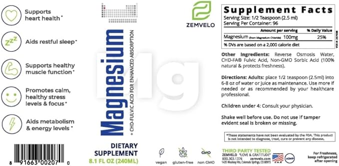 Liquid Ionic Natural Magnesium | 96 Day Supply | Longevity and Wellness | Mood Support | Restful Sleep | Muscle Support