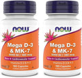 Now Supplements Mega D-3 &amp MK-7 5000 IU / 180 mcg Bone &amp Cardiovascular Support* Vitamins K-3 &amp K-2 180 Capsules (Pack of 2)