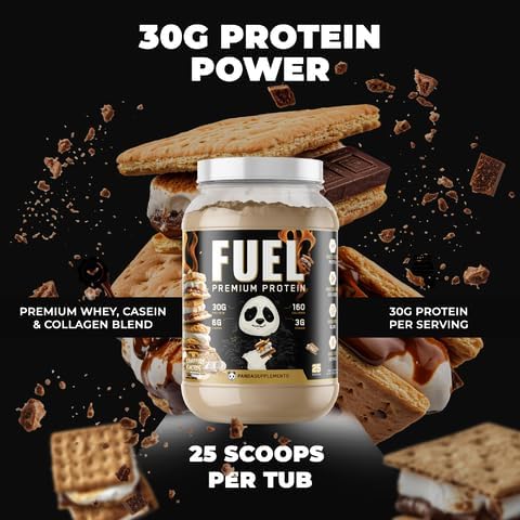 Underground Bio Labs Panda Fuel Premium Protein WheyHydrolyzed CollagenCaseinProbiotics Enzymes Keto FriendlyTime Release 25 Servings (2.5 Pound Campfire S'Mores)