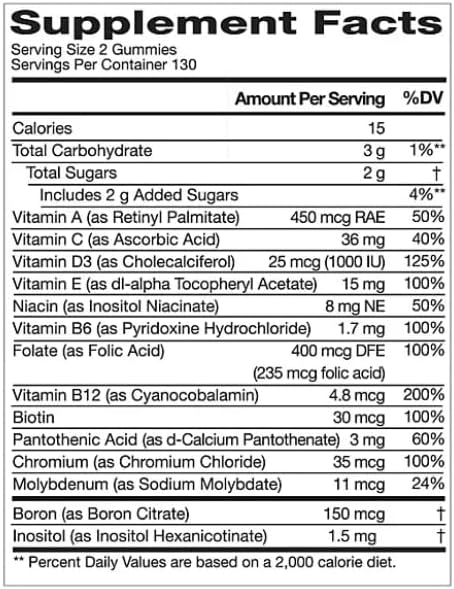 Adult Multivitamin Gummies | Naturally sourced Berry Peach and Orange Flavors | 260ct