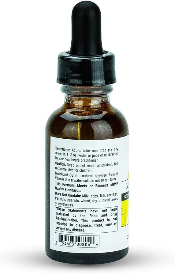 Micellized Vitamin D3 Liquid 750 Servings 1200 IU Per Drop Best Value Natural Soy Free Water Soluble - 1 Ounce