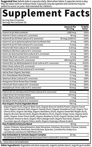 Garden of Life Vitamin Code Multivitamin for Women 50 &amp Over B Vitamins A C D3 E &amp K CoQ10 Probiotics &amp Enzymes for Women 50 Plus 120 Capsules
