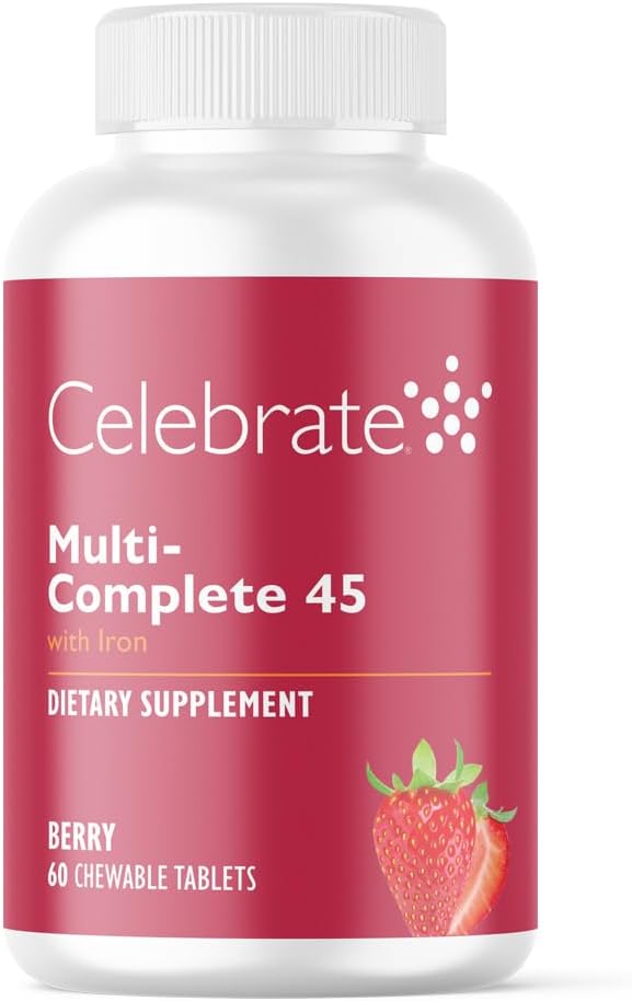 Celebrate Vitamins Multi-Complete Chewables 45mg Iron – Daily Bariatric Multivitamin for Sleeve Gastrectomy and Gastric Bypass Surgery Patients – Essential Vitamins &amp Minerals - Berry (60 Tablets