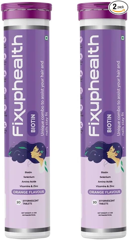 Fixuphealth Biotin Selenium Zinc Effervescent Tablets with Amino Acids and Vitamins for Hair Nails and Skin Care Orange Flavor 40 Count 2 Pack