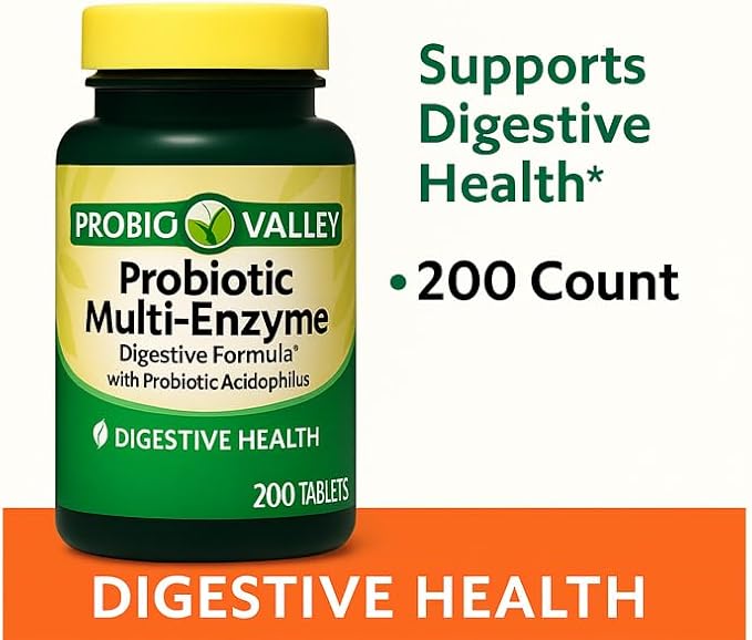 Spring Valley Probiotic Multi-Enzyme Digestive Formula Tablets for Digestive Health 200 Count (200 Tablets)