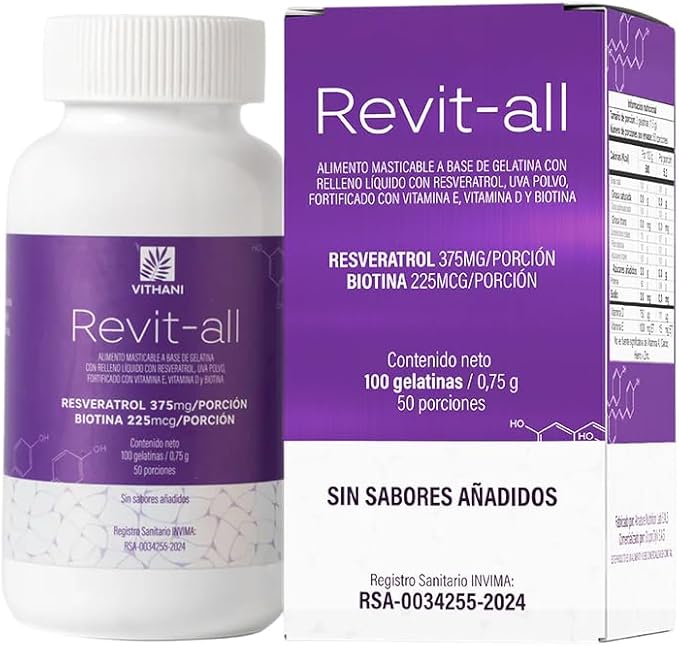 Vithani Revit-All | Resveratrol 375 mg &amp Biotin 225 mcg per Serving | 100 Gelatin Chews (50 Servings) | No Added Flavors