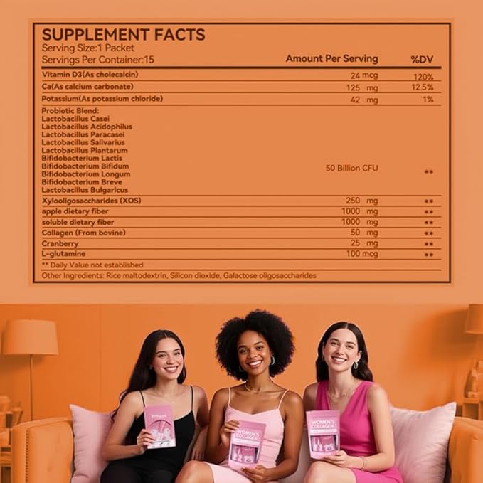 Naturally-Sourced Hydrolyzed Bovine Collagen Powder with 50B CFU Probiotics Prebiotics &amp Vitamin D3 – Hair Skin Nail &amp Joint Support Gut-Friendly Collagen Supplement for Women