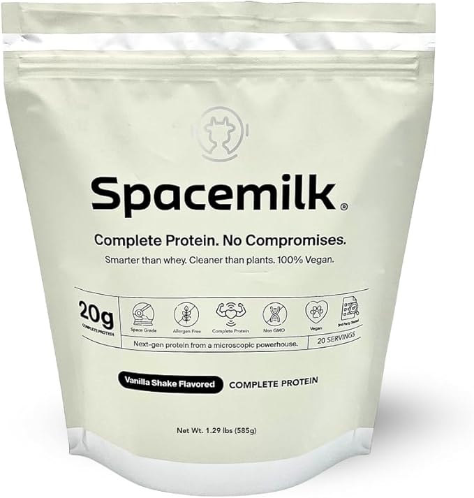 Spacemilk Premium Vanilla Protein Powder Vegan 4.24g BCAAs Non-GMO Gluten Free (1.29 lbs)