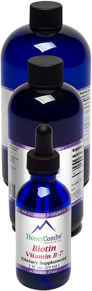 HoneyCombs Vitamin B7 (Biotin) Drops – Liquid Biotin Hair Skin Nails Supplement – Digestion &amp Hair Vitamins - Alcohol-Free Non-GMO Vitamin Liquid for Healthy Hair Skin and Nails 8 Fl Oz.