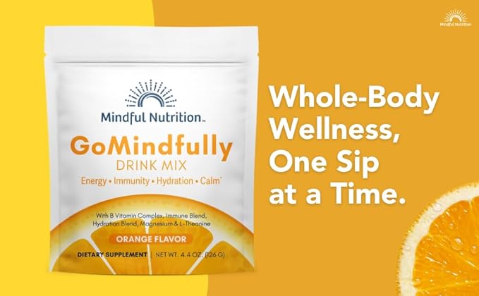 GoMindfully Orange Super Calm Magnesium Powder Drink Mix for Hydration Recovery Immunity and Energy with Trace Minerals Essential Vitamins L-Theanine and B Vitamin Complex