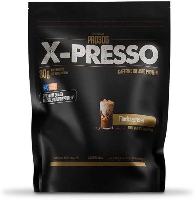 ATHLEAN-X PRO-30G Xpresso Premium Caffeinated Protein Powder Mochaspresso Gluten-Free Low Sugar 30g of High Protein Powder for Muscle Recovery &amp Growth NSF Certified for Sports