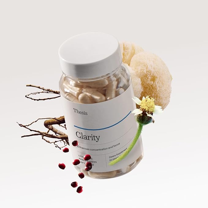 Thesis Clarity Nootropic Supplement for Men &amp Women with Lions Mane CDP Choline Panax Ginseng Vitamin B6 &amp Caffeine Cognitive Support Capsules Vegan Non GMO 25 Servings