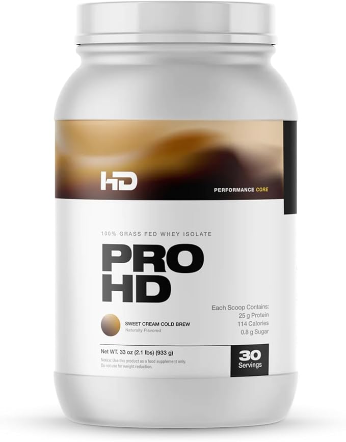 HD MUSCLE ProHD Protein | 100% Grass Fed Whey Isolate | 25g Protein 114 Calories 0g Fat | Zero Fillers or Amino Spiking | 2.1 Pound 30 Servings (Sweet Cream Cold Brew)