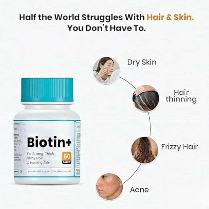 ayurveda Biotin for Hair Growth | Supplement for Strong &amp Thick Hair | Glowing Skin Fights Nail Brittlenessfor Men &amp Women.