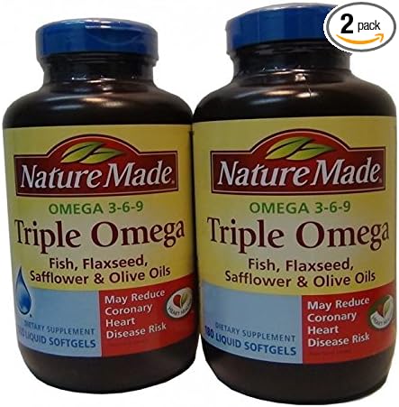 Nature Made Triple Omega 3 6 9 - Fish Flaxseed Safflower &amp Olive Oils - 2 Bottles 180 Softgels Each