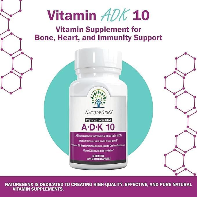 ADK10 – ADK Vitamin Supplement | High Potency Vitamins A D3 (10000 IU) &amp K2 MK-7 for Bone Heart &amp Immune Health | 90 Tiny Capsules | 3 Month Supply | Non-GMO Gluten Free