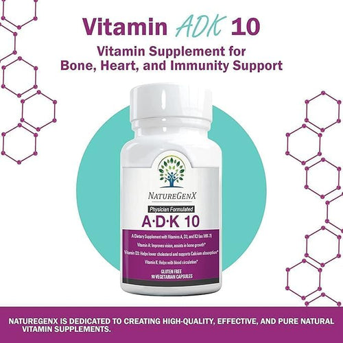 ADK10 – ADK Vitamin Supplement | High Potency Vitamins A D3 (10000 IU) &amp K2 MK-7 for Bone Heart &amp Immune Health | 90 Tiny Capsules | 3 Month Supply | Non-GMO Gluten Free