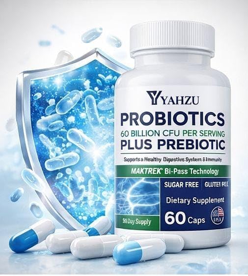 60 Billion CFU Probiotics with Prebiotic Fiber – Synbiotic Digestive &amp Immune Support for Men &amp Women 4 Clinically Researched Strains 60 Vegan Capsules