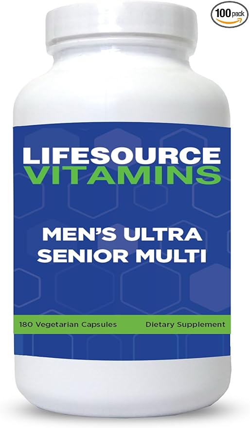 LifeSource Vitamins Men's Senior Multi - Vegetarian - A Complete Multi for Men 50 yrs and Over - 180 Capsules- 60 Day Supply