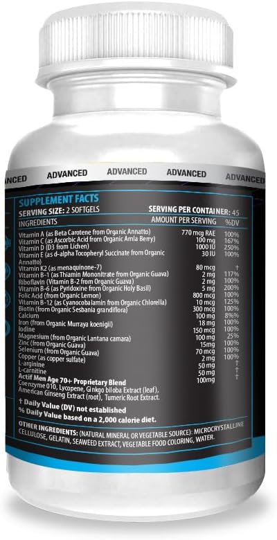 ACTIF Multivitamin for Men Age 70+ with 30 Advanced Factors – Non GMO Made in USA 90 Count