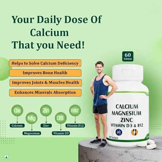 Calcium Supplement 1000 mg with Vitamin D Magnesium Zinc &amp Vitamin B 12 for Men &amp Women/for Immunity &amp Joint Support - 60 Tablets