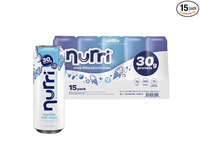 Protein Milk Shake Vanilla Flavor 30g Protein 1g Sugar 150 Calories 10 Vitamins &amp Minerals 11 fl oz Ready-to-Drink Shakes 15 Pack (Vanilla)