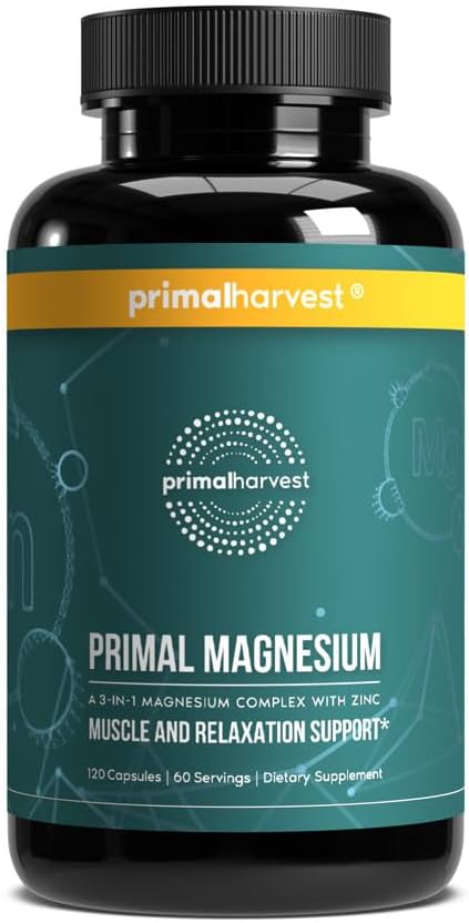 Magnesium Supplement Complex 310mg by Primal Harvest with Magnesium Glycinate Citrate Malate and Zinc 120 Capsules