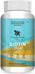 Biotin 30mcg Supplement for Hair Growth Strong Hair and Glowing Skin Fights Nail Brittleness 90 Tablets