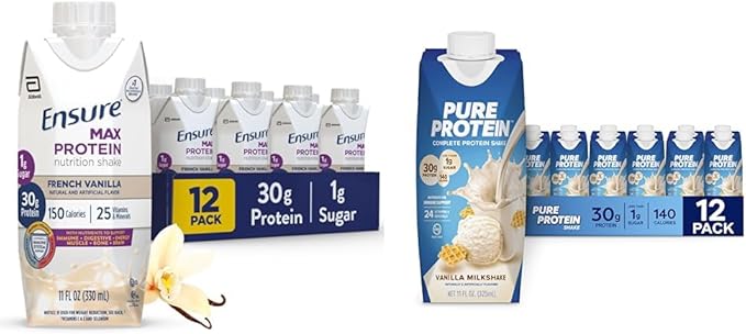 Ensure Max Protein Nutrition Shake with 30g Protein &amp Pure Protein Vanilla Shake with 30g Protein 12 Packs