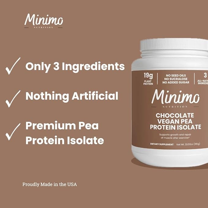 Vegan Pea Protein Isolate Powder Chocolate Only 3 Ingredients 19g of Pea Protein Isolate No Seed Oils No Added Sugar No Sucralose 2.09 lbs