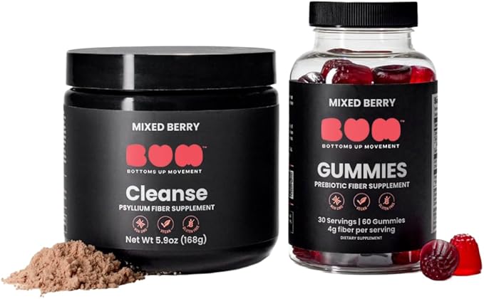 Bum Prebiotic Fiber Gummies and Cleanse Psyllium Powder Bundle – Supports Gut Health Regularity Bloating Relief and Bottom Prep Confidence