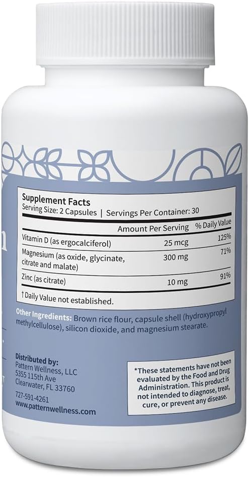 Pattern Wellness Magnesium Complex – Supports Muscle Bone &amp Relaxation Health – with Zinc &amp Vitamin D – Daily Support Formula – 180 Vegan Capsules