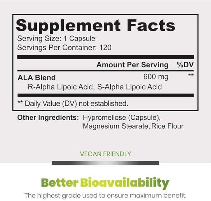 Simply Natures Pure Alpha Lipoic Acid 600mg 240 Veggie Capsules Non-GMO Thioctic Acid 8 Month Supply