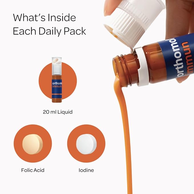 Orthomol Immun Immune Support Supplement Daily Immune System Booster Vitamins A B C D E Zinc Selenium &amp Iodine 7-Day Supply of Tablets &amp Drinkable Vials