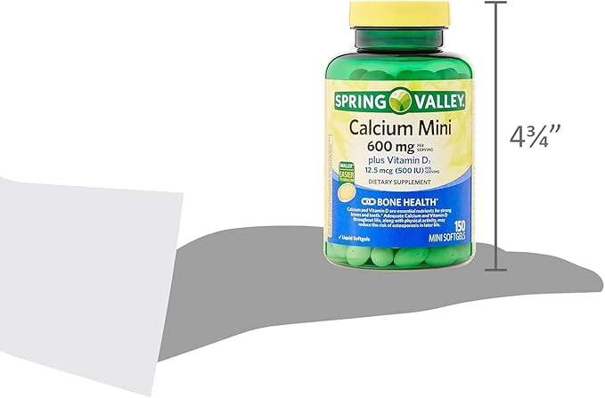 Calcium Plus Vitamin D3 150 Mini Softgels | Calcium Supplement | softgels | Calcium 600 mg with Vitamin d3 | Calcium Carbonate 600 mg 150 Mini Softgels + vslSticker