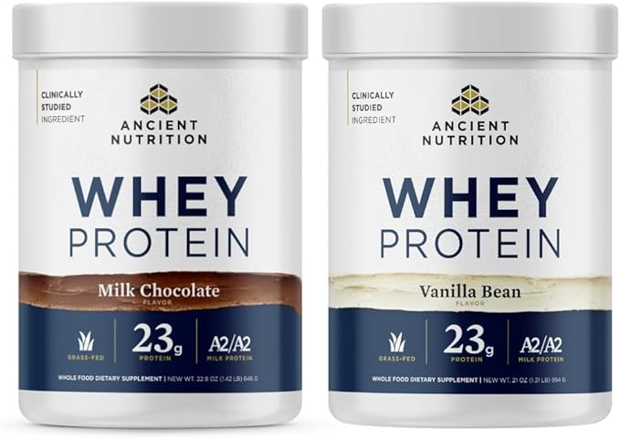 Ancient Nutrition Grass-Fed Whey Protein Powder Milk Chocolate 20 Servings + Grass-Fed Whey Protein Powder Vanilla Bean 20 Servings