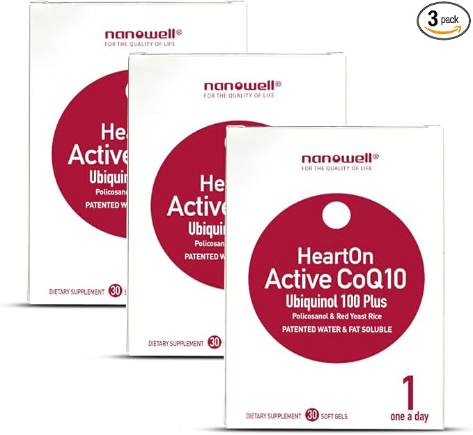 NANOWELL HeartOn Active CoQ10 Kaneka Ubiquinol 100 Plus Heart Health Supplemen - 30 Softgels X 3 Boxes for 3 Months (90 Count)
