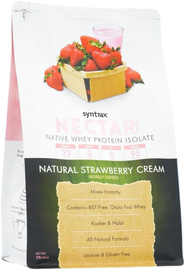 Syntrax Nectar Naturals All Natural Whey Protein Isolate Smooth &amp Juicy Natural Strawberry Cream 2 lbs.