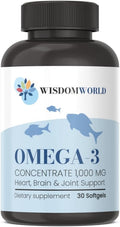 Omega-3 Fish Oil 1000 mg 30 softgels Supports Heart Brain &amp Joint Health 1 Month Supply
