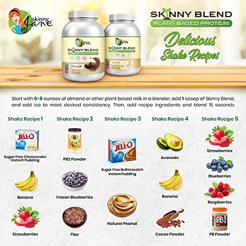 Skinny Jane Skinny Blend | Best Tasting Plant Based Protein Shake | Vegan Powder | Low Carbs Keto Friendly | Non GMO | No Soy Gluten Dairy and Egg Free | BCAAs (2 Pound Chocolate)