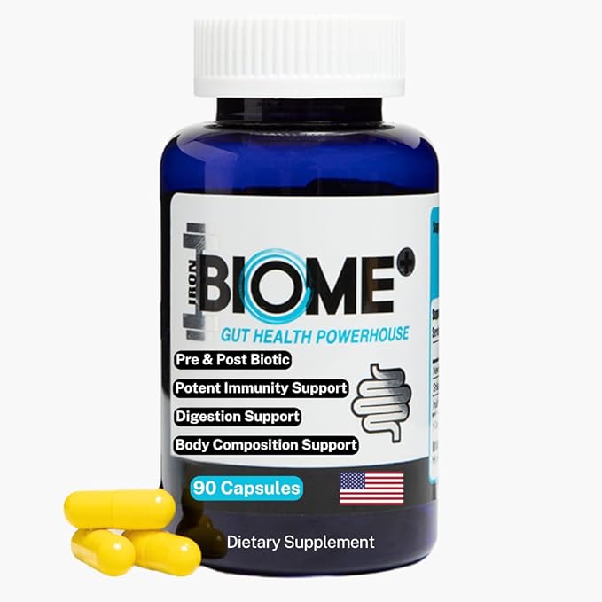 Iron Biome+ Gut Health &amp Metabolic Support - TriButyrin Shilajit Prebiotics &amp Nutrients for Digestive Wellness Immune Function &amp Sleep - 90 Capsules - Made in USA