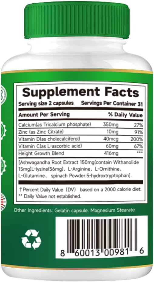 PRETANT-Ashwagandha Supplement Calcium Vitamin &amp Lysine - - Extra Strength Bone and Muscle Health Supplement 62 Count