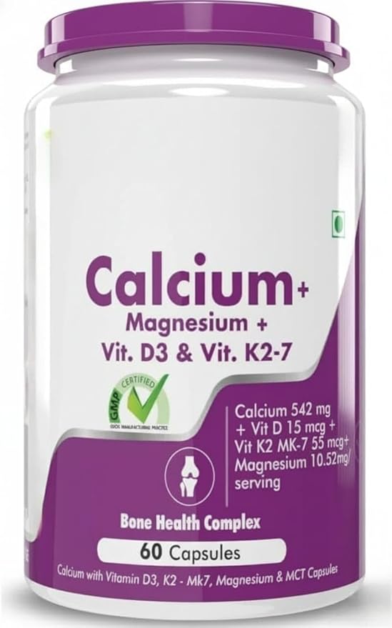 Calcium with Magnesium Vitamin D3 &amp Vitamin K2- Mk7 - BoneMax - Bone Health Complex - 60 Vegetable Capsules