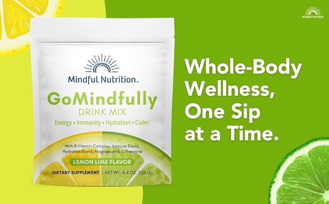Mindful Nutrition GoMindfully Lemon Lime Super Calm Magnesium Powder Drink Mix for Hydration Recovery Immunity and Energy with Trace Minerals Essential Vitamins L-Theanine and B Vitamin Complex
