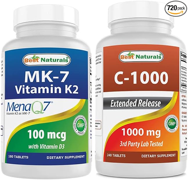 Best Naturals Vitamin K2 (MK7) with D3 &amp Vitamin C 1000 mg