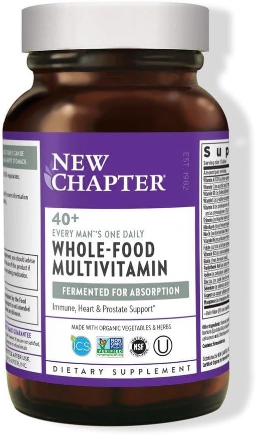 New Chapter Men's Multivitamin Every Man's One Daily 40+ Fermented with Probiotics + Saw Palmetto + B Vitamins + Vitamin D3 + Organic Non-GMO Ingredients - 24 Count