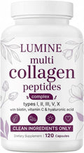 LUMINE Multi Collagen Complex Capsules – Hydrolyzed Protein Peptides Types I II III V &amp X for Hair Skin Nails &amp Joint Support – Non-GMO Gluten-Free &amp Easy to Swallow (120 Capsules)