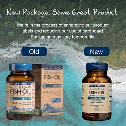 Wiley's Finest Wild Alaskan Fish Oil Peak EPA - Triple Strength Peak EPA &amp DHA Supplement - 1000mg Fish Oil - Omega-3s for Joint Health Support - 60 Softgels (60 Servings)