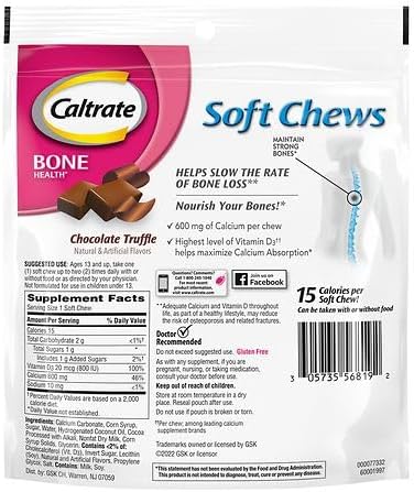 Caltrate Calcium &amp Vitamin D Soft Chews Chocolate Truffle 60 Each (Pack of 4)