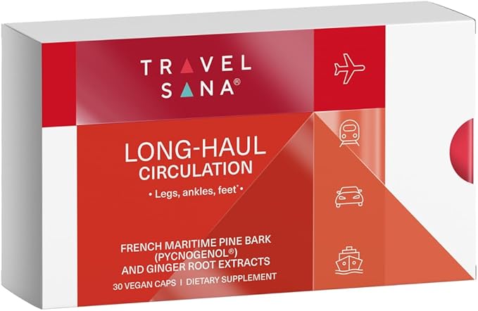 Pycnogenol 100mg &amp Ginger Extract | Supports Healthy Circulation Vein Health &amp Leg Comfort | Helps with Occasional Swelling in Legs &amp Feet | Long-Haul Travel Essentials | 30 Vegan Caps